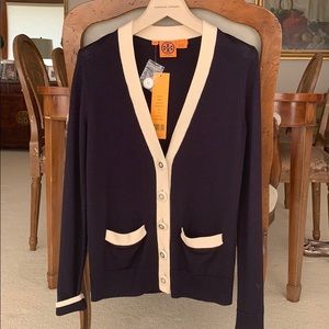 NWT Tory Burch Verbena Cardigan in Navy & Ivory
